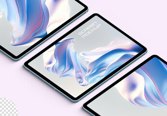 Tablets Screen Mockup Isometric View Isolated