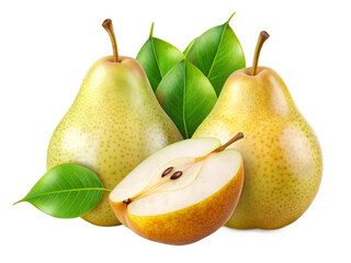 Pear with slices isolated on transparent background