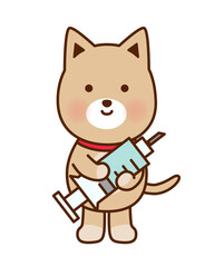 注射器を持ったかわいい犬のイラスト