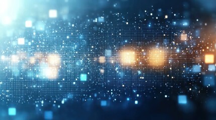 Abstract digital backdrop with glowing squares and particles