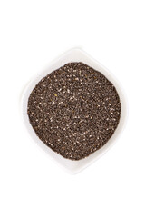 Organic Chia Seeds in White Bowl Isolated on White Background
