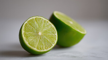 closeup of fresh green fruits cut in half showcasing their juicy interiors and textures