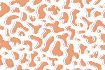 Seamless pattern of colored organic liquid spots. Abstract stains. Flat design, vector. Vector illustration on white background