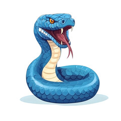 Fototapeta premium Blue Aggressive Snake Cartoon Illustration Isolated on Transparent Background