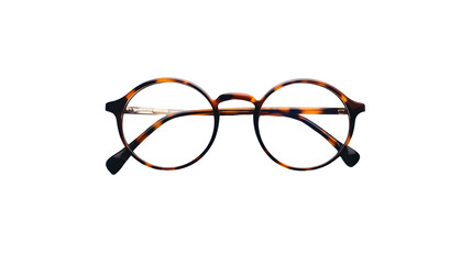 Stylish Classic Tortoise Shell Round Eyeglasses Isolated on Transparent Background