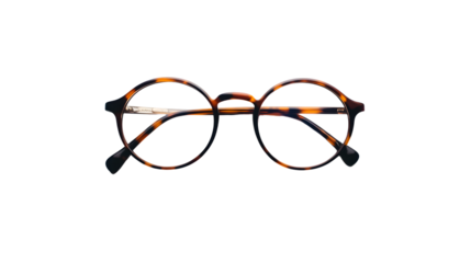 Stylish Classic Tortoise Shell Round Eyeglasses Isolated on Transparent Background