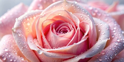 Intimate details of a delicate pink rose flower with tiny droplets of water on its petals, showcasing its beauty and sensitivity , delicate beauty , sensual bloom