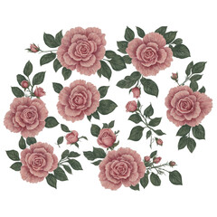 Vintage floral pattern dusty rose repeat design on transparent background transparent background isolated png stock