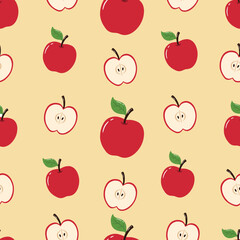 Seamless Hand Drawn Red Apple Pattern Designs Yellow Background