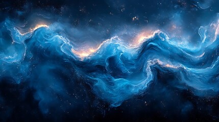 Abstract Cosmic Energies Moving in Waves of Blue and Orange