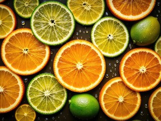 Fototapeta premium Citrus Slice Waterdrop Texture Banner - Fresh Fruit Background Design