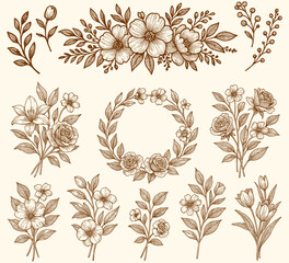 Delicate floral arrangements adorn this pattern, ideal for elegant wedding invitations and stationery.