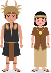 Kalimantan Timur Traditional Clothes - Indonesian Culture Flat Cartoon Illustration