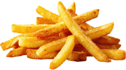 Thick-cut steak fries with crispy golden texture on transparent background

