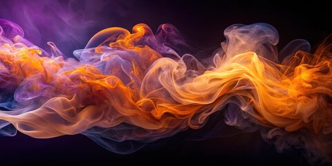 Obraz premium Softly glowing orange and purple smoke swirls in a mesmerizing dance, creating an abstract art piece that appears to shift and change shape, ethereal, smoke