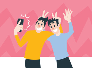 Friends Meeting. Two friends taking a selfie.