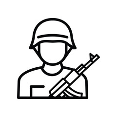 Line art icon of a soldier with a rifle. Military personnel graphic design.