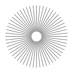 Circular lines element.  Radial circle lines. Symbol of Sun star rays. Spokes with black radiating stripes. Abstract illusion geometric shape.
