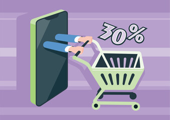 Online shopping. Shopping via mobile phone during sales.