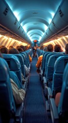 Airplane interior, many passengers