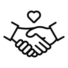 An illustration depicting two hands shaking, symbolizing an agreement, with a heart above, representing love and compassion.