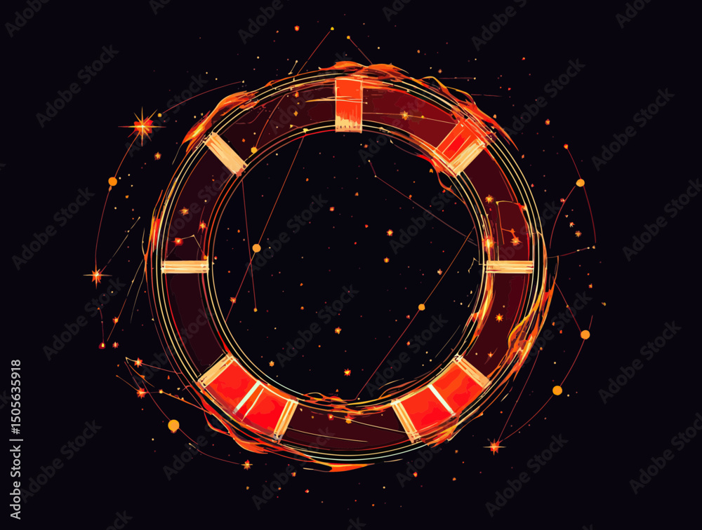 Poster abstract glowing network ring with interconnected points and lines on dark background digital techno