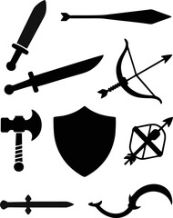 Medieval Weapons and Shields – Vector Silhouette Line Art