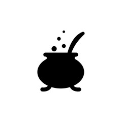 Boiled Cauldron, Halloween Witch Caldron Solid Flat Vector Icon Isolated on White Background.