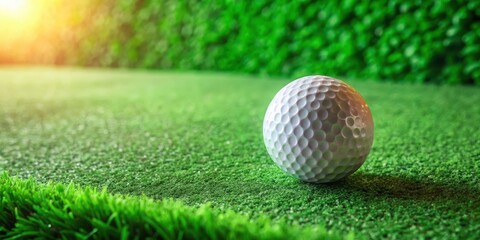 Naklejka premium Golf ball rolling down a slope of artificial turf green, recreation, movement