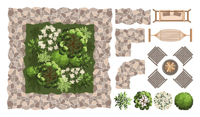 Top view of Garden and Landscape elements. Entourage design. - Vol.1