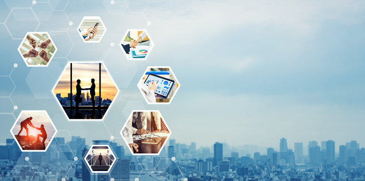 様々なビジネスイメージのコラージュ バナー・広告向け横長ビジュアル