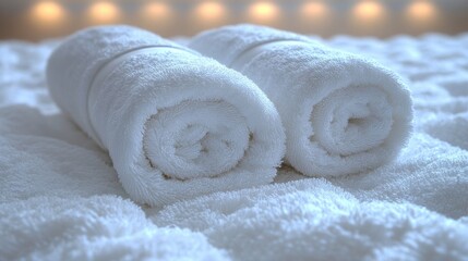 Soft White Towels on a Plush Surface in a Relaxing Environment