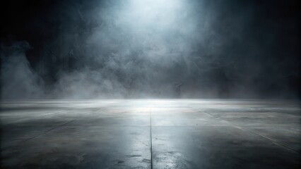 Dark grey concrete floor with subtle shadow effects and a misty atmosphere created by a soft focus lens
