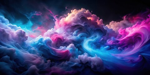 Fototapeta premium Swirling abstract blue purple pink clouds on a black night sky , pink colors