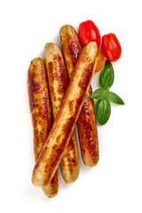 Roasted Sausages bbq, Isolated on White Background.