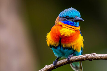 Obraz premium Stunning European Roller Perched on a Tree Branch, Showcasing Its Vivid Blue and Brown Plumage in a Serene Natural Setting, Vibrant Wallpaper