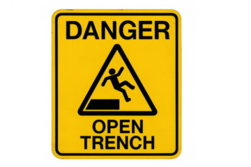 Danger open trench sign warning of falling hazard on transparent background