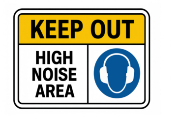 Keep out high noise area sign warning about loud sounds and transparent background