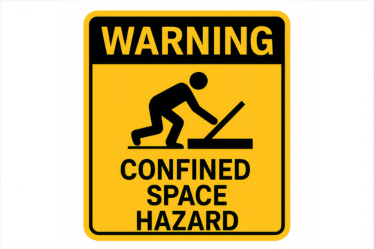 Warning confined space hazard sign with transparent background