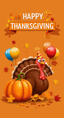 Thanksgiving Feast: A Turkey with Pie and Party Hats