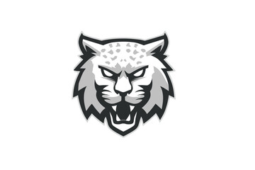 Obraz premium Monochromatic Snarling Big Cat Head Illustration. minimalist vector icon logo