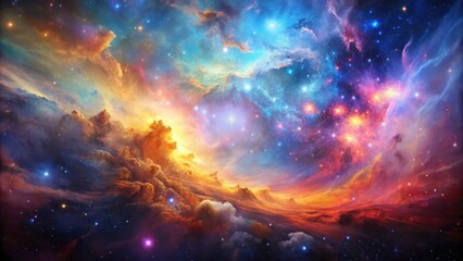 Fototapeta premium Colorful nebulae and stars in a vast cosmic background with swirling clouds of gas and dust , Abstract Cosmic Background, Space