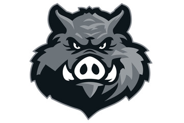 Obraz premium Aggressive Gray Boar Head Illustration. minimalist vector icon logo