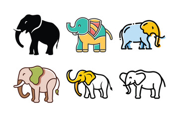 Obraz premium Elephant Icons Vector Set in Playful and Artistic Styles