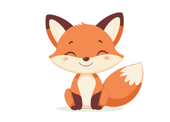 Adorable Orange Cartoon Fox Sitting on White Background. minimalist vector icon logo