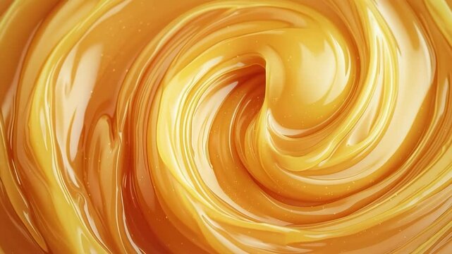 Caramel texture swirl close up, melted toffee cream background, top view macro - Powered by Adobe