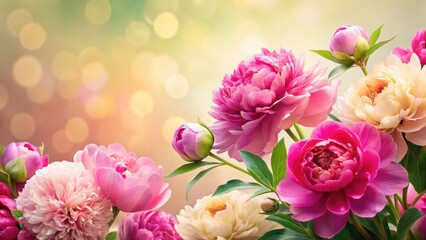 Fototapeta premium Vibrant peonies in full bloom against a soft, pastel-colored background , garden blooms