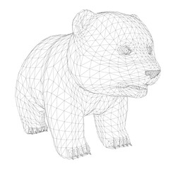 A Panda is shown in a black and white drawing. The Panda is small © German Ovchinnikov