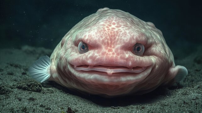 Gelatinous Blobfish on Ocean Floor in Natural Habitat

