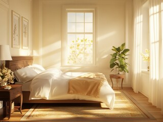 A serene bedroom with a calming atmosphere, focusing on stress reduction and sleep practices before bed